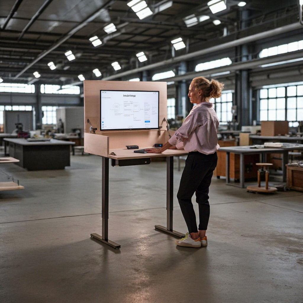 Bureau BOB.AD modulable en chêne 102 x 54/70 cm - compatible 1 écran 32" - pied assis debout