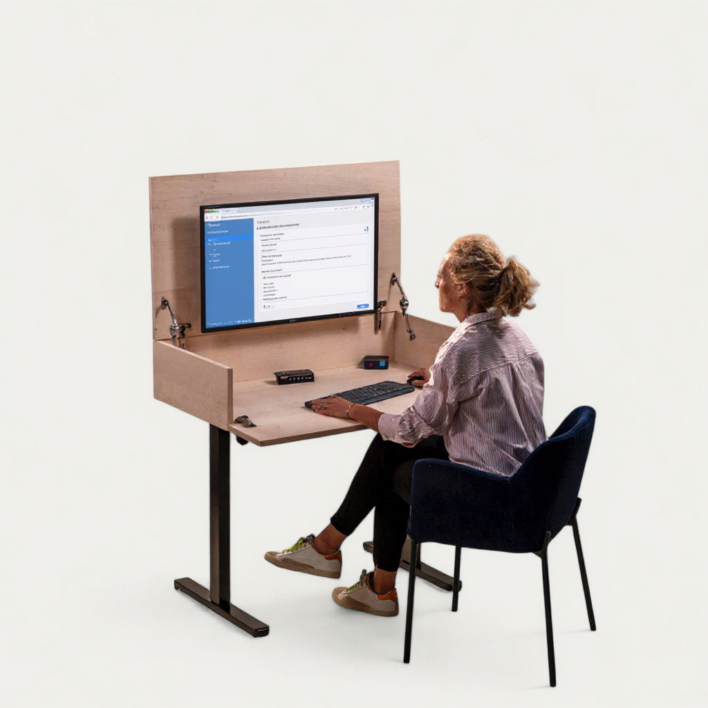 Bureau BOB.AD modulable en chêne 102 x 54/70 cm - compatible 1 écran 32" - pied assis debout
