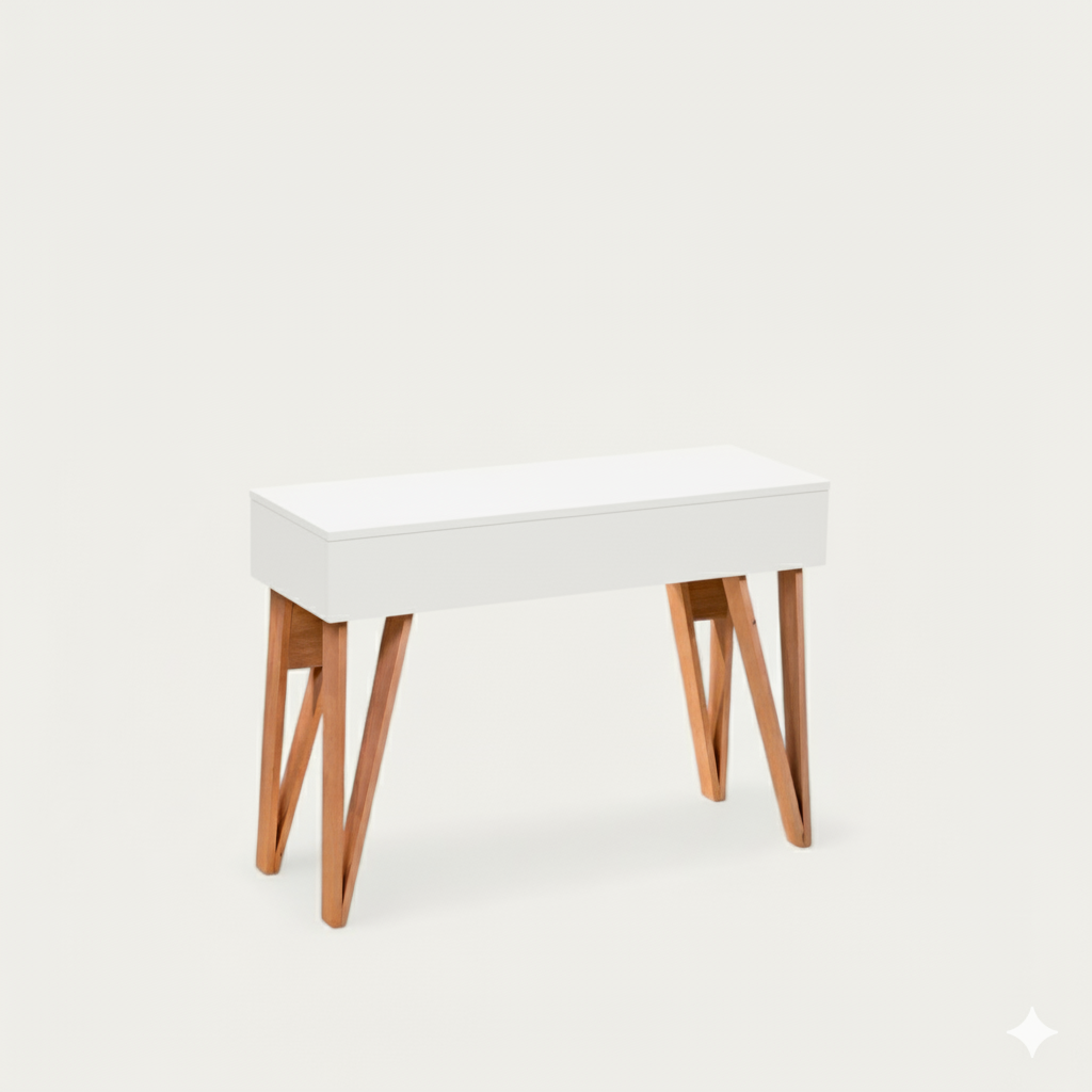 Bureau BIMO modulable bois peint 128 x 45/60 cm - compatible 2 écrans 24" - pied cache fil Le Corbu