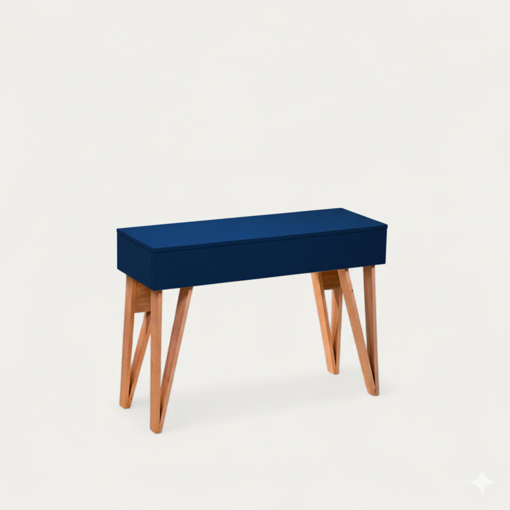 Bureau BIMO modulable bois peint 128 x 45/60 cm - compatible 2 écrans 24" - pied cache fil Le Corbu