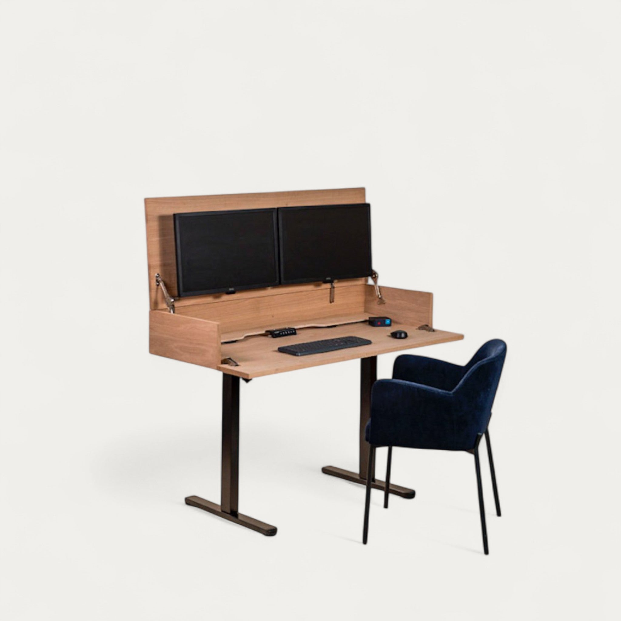 Bureau BOSS.AD modulable en chêne 128 x 45/60 cm - compatible 2 écrans 24" - pied assis debout