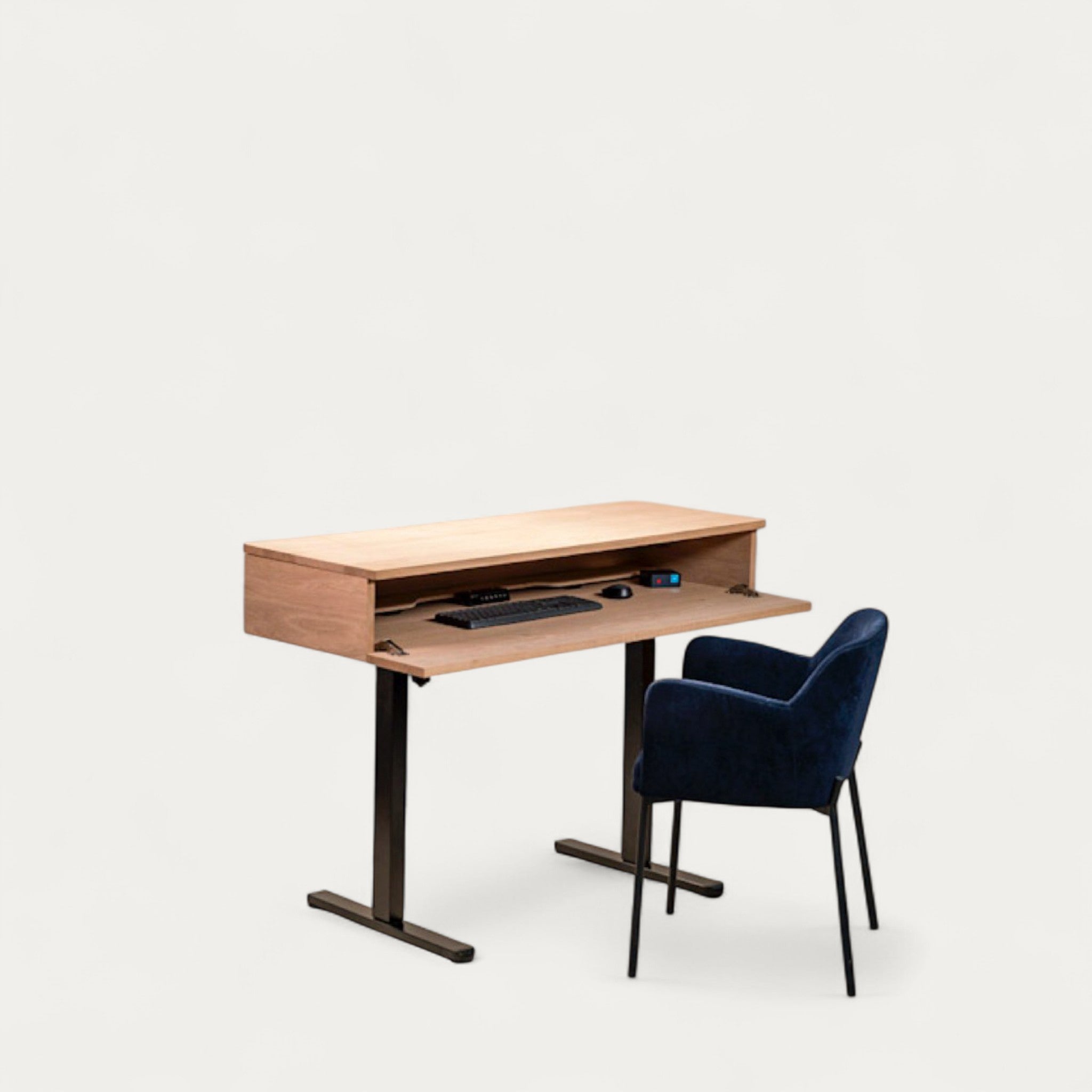 Bureau BOSS.AD modulable en chêne 128 x 45/60 cm - compatible 2 écrans 24" - pied assis debout