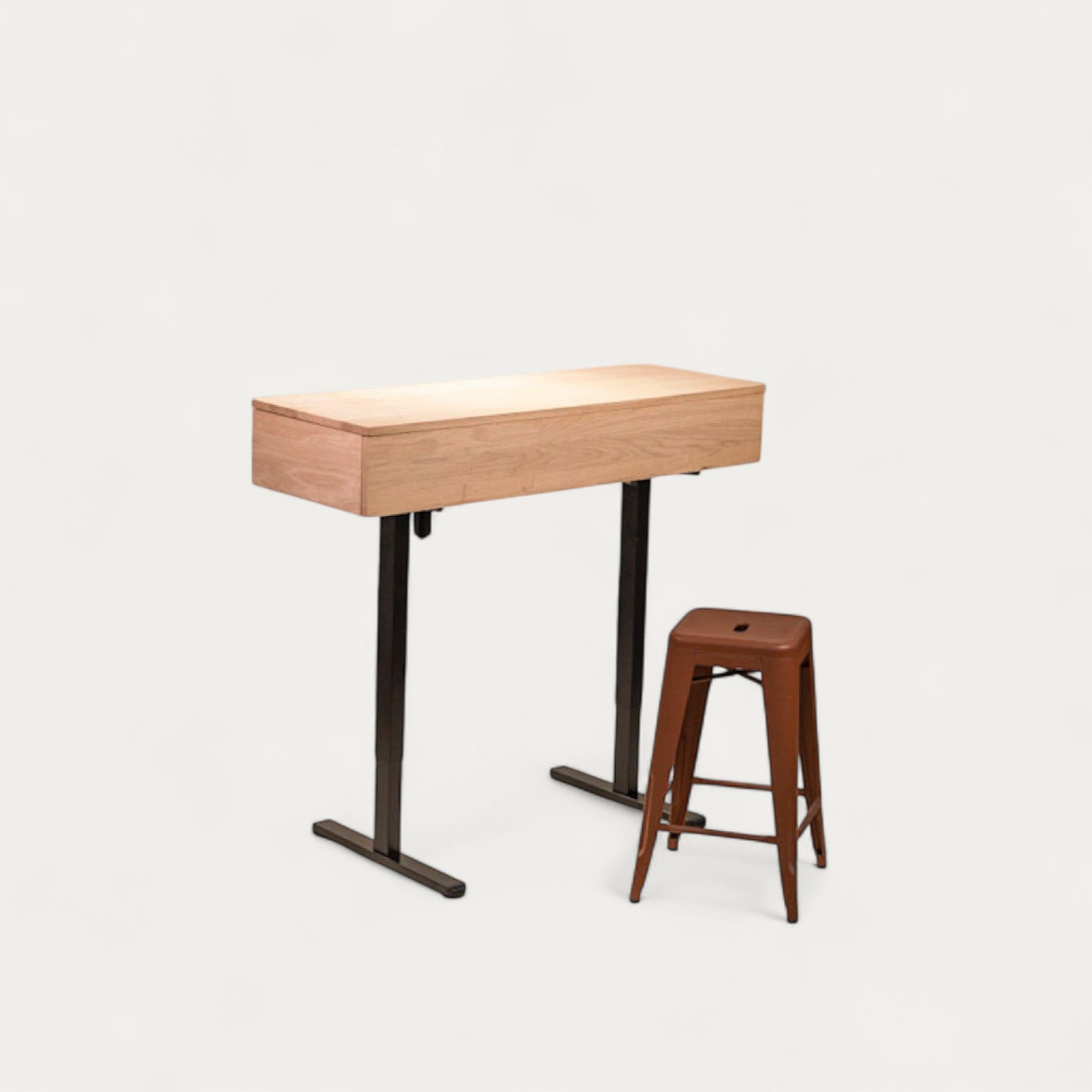 Bureau BOSS.AD modulable en chêne 128 x 45/60 cm - compatible 2 écrans 24" - pied assis debout