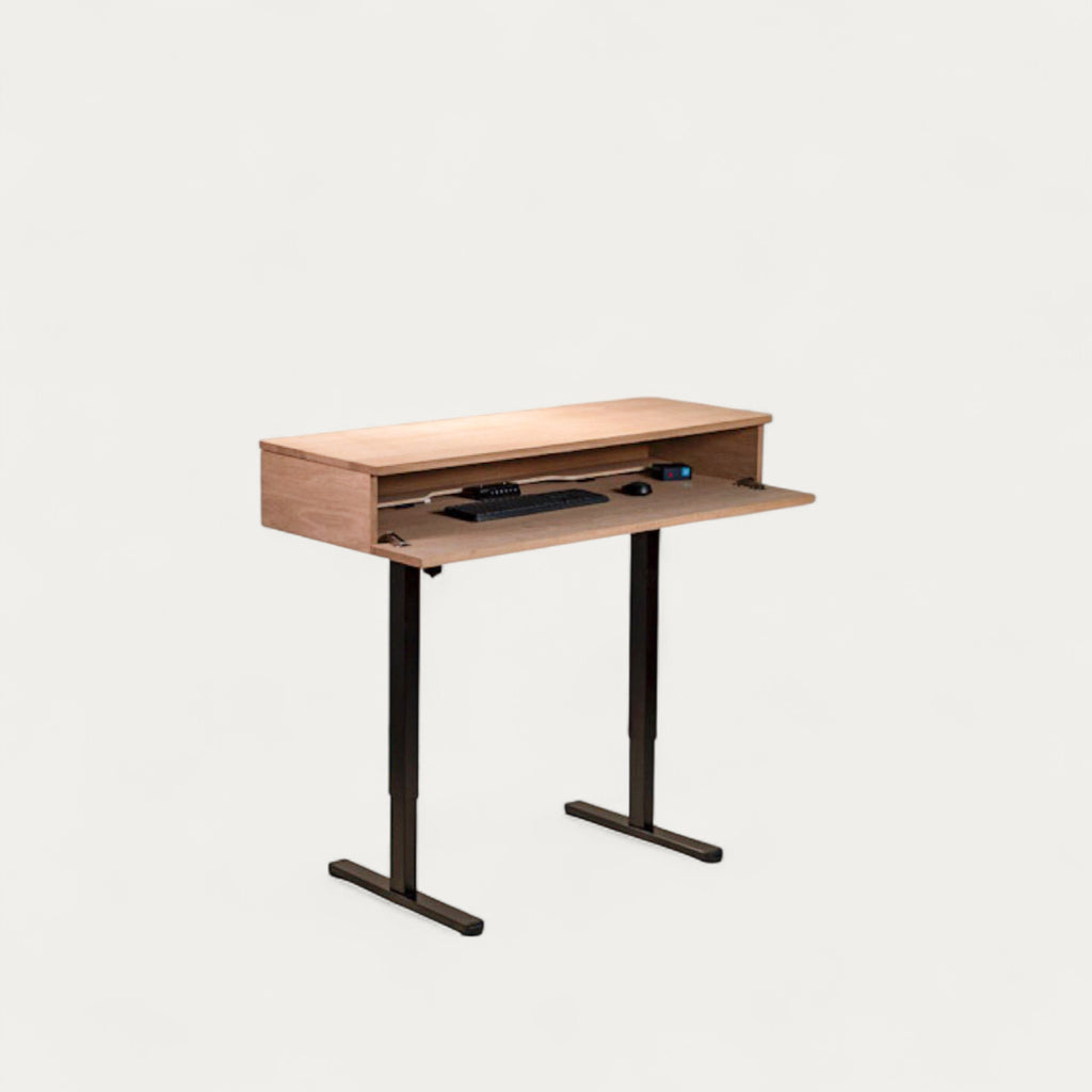 Bureau BOSS.AD modulable en chêne 128 x 45/60 cm - compatible 2 écrans 24" - pied assis debout