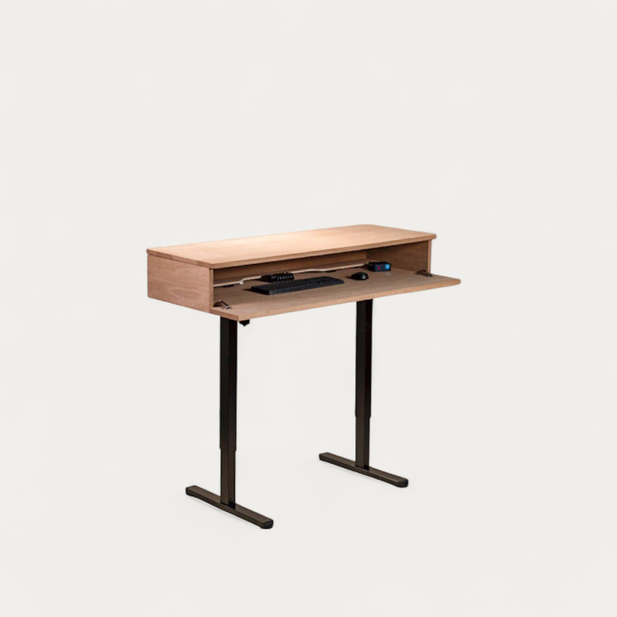 Bureau BOSS.AD modulable en chêne 128 x 45/60 cm - compatible 2 écrans 24" - pied assis debout