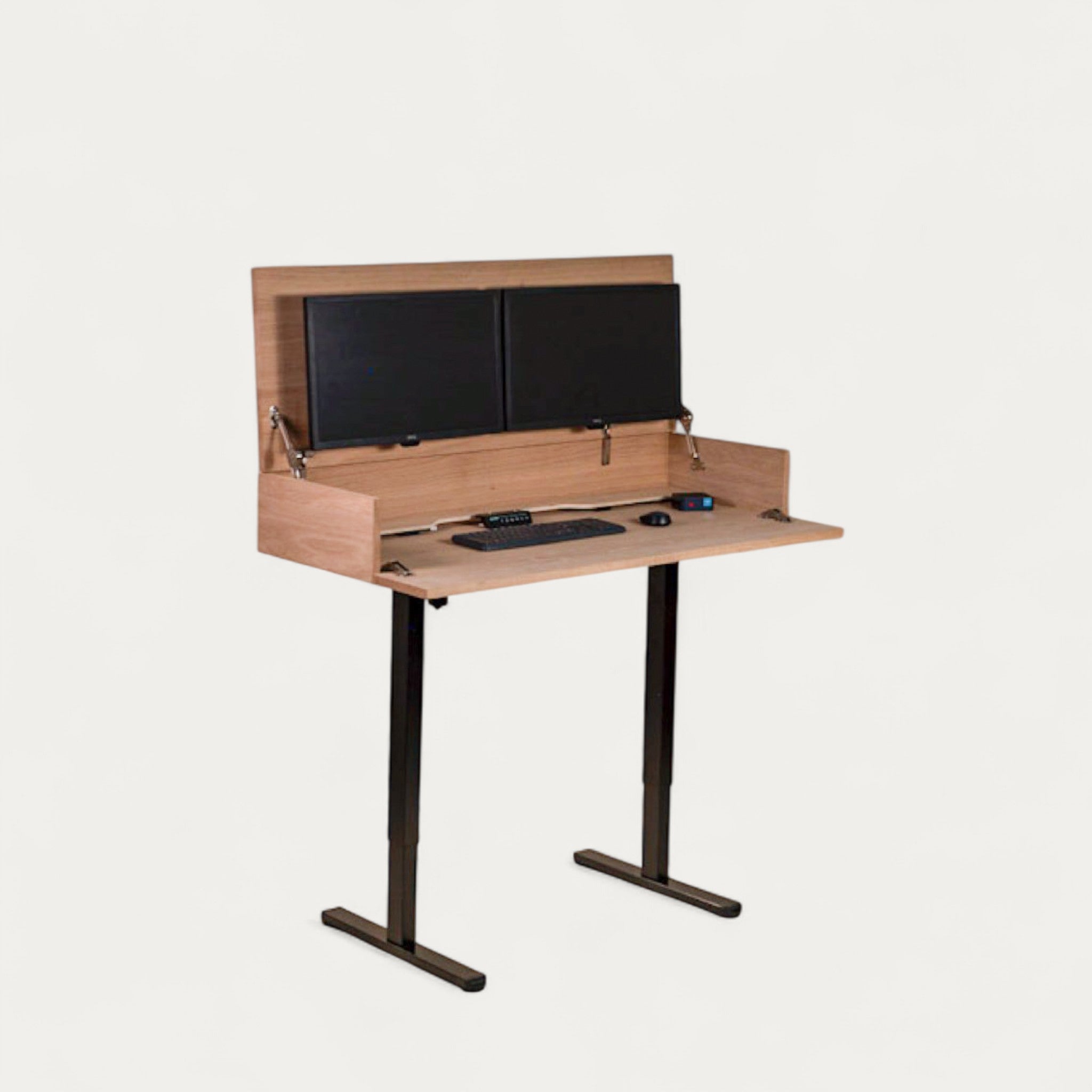 Bureau BOSS.AD modulable en chêne 128 x 45/60 cm - compatible 2 écrans 24" - pied assis debout
