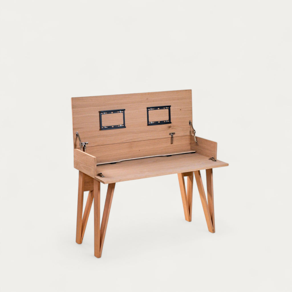 Bureau BOSS modulable en chêne 128 x 45/60 cm - compatible 2 écrans 24" - pied cache fil Le Corbu