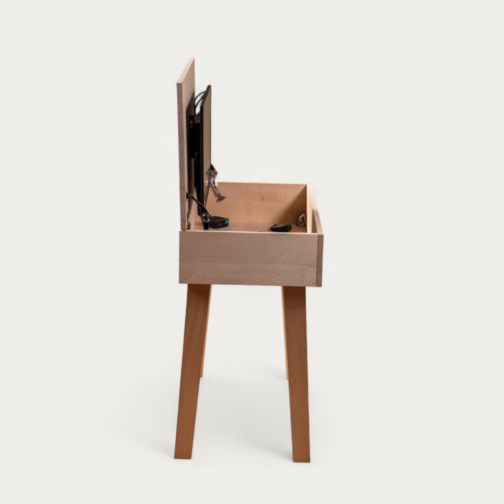 Bureau BOB modulable en chêne 102 x 54/70 cm - compatible 1 écran 32" - pied cache fil Le Corbu