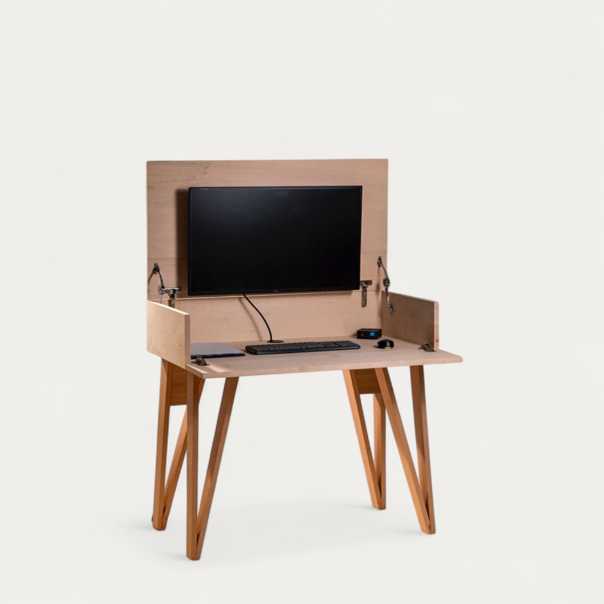 Bureau BOB modulable en chêne 102 x 54/70 cm - compatible 1 écran 32" - pied cache fil Le Corbu