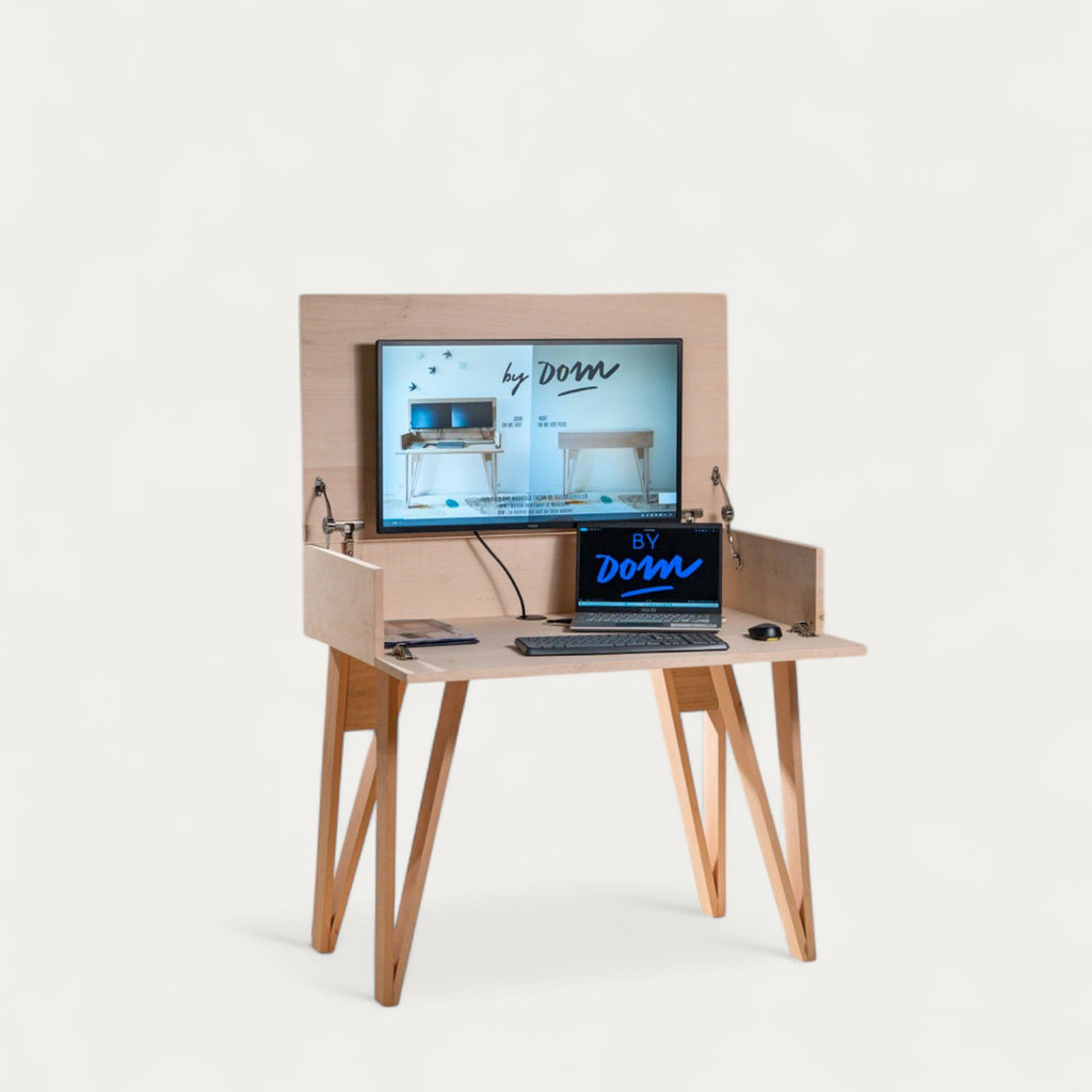 Bureau BOB modulable en chêne 102 x 54/70 cm - compatible 1 écran 32" - pied cache fil Le Corbu