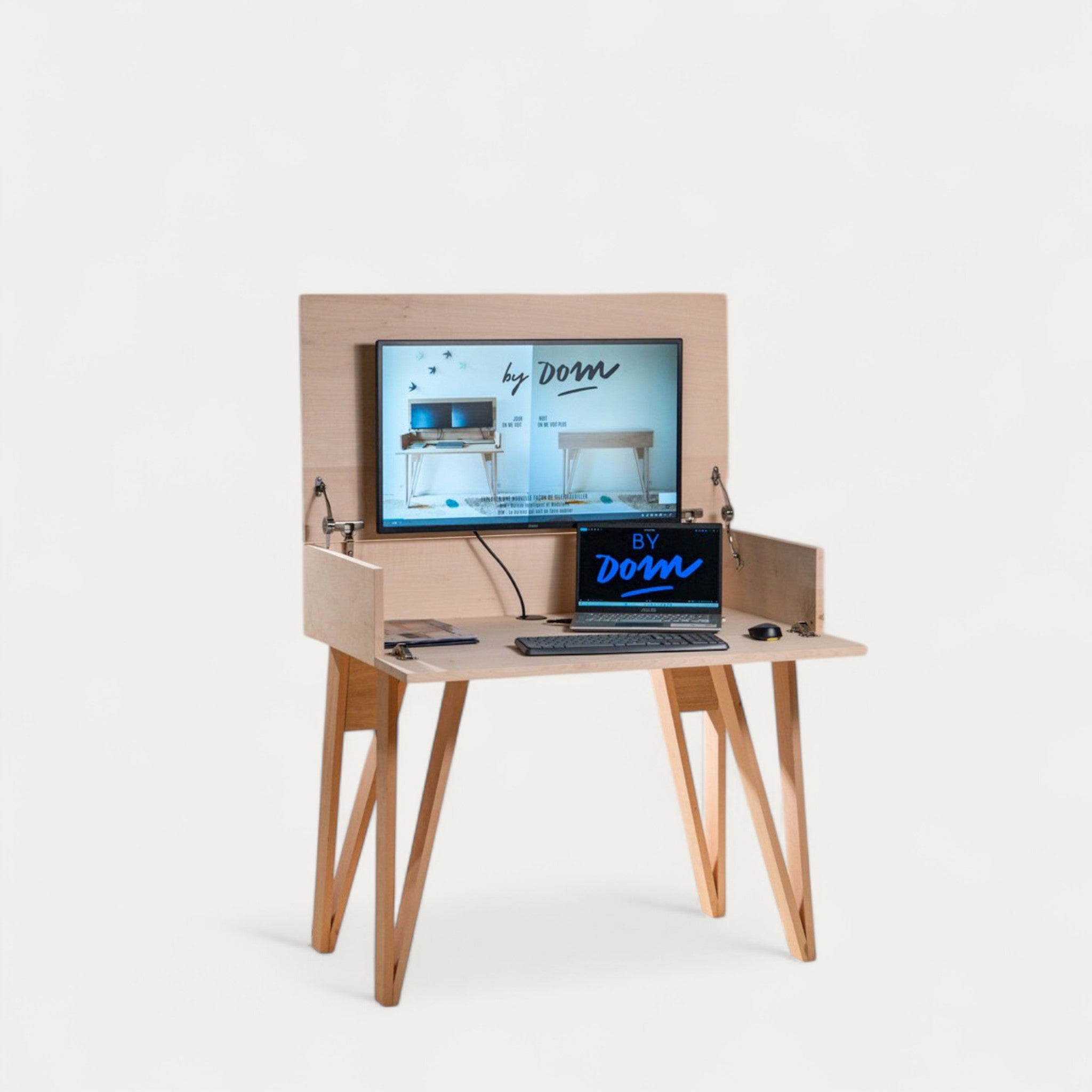 Bureau BOB modulable en chêne 102 x 54/70 cm - compatible 1 écran 32" - pied cache fil Le Corbu