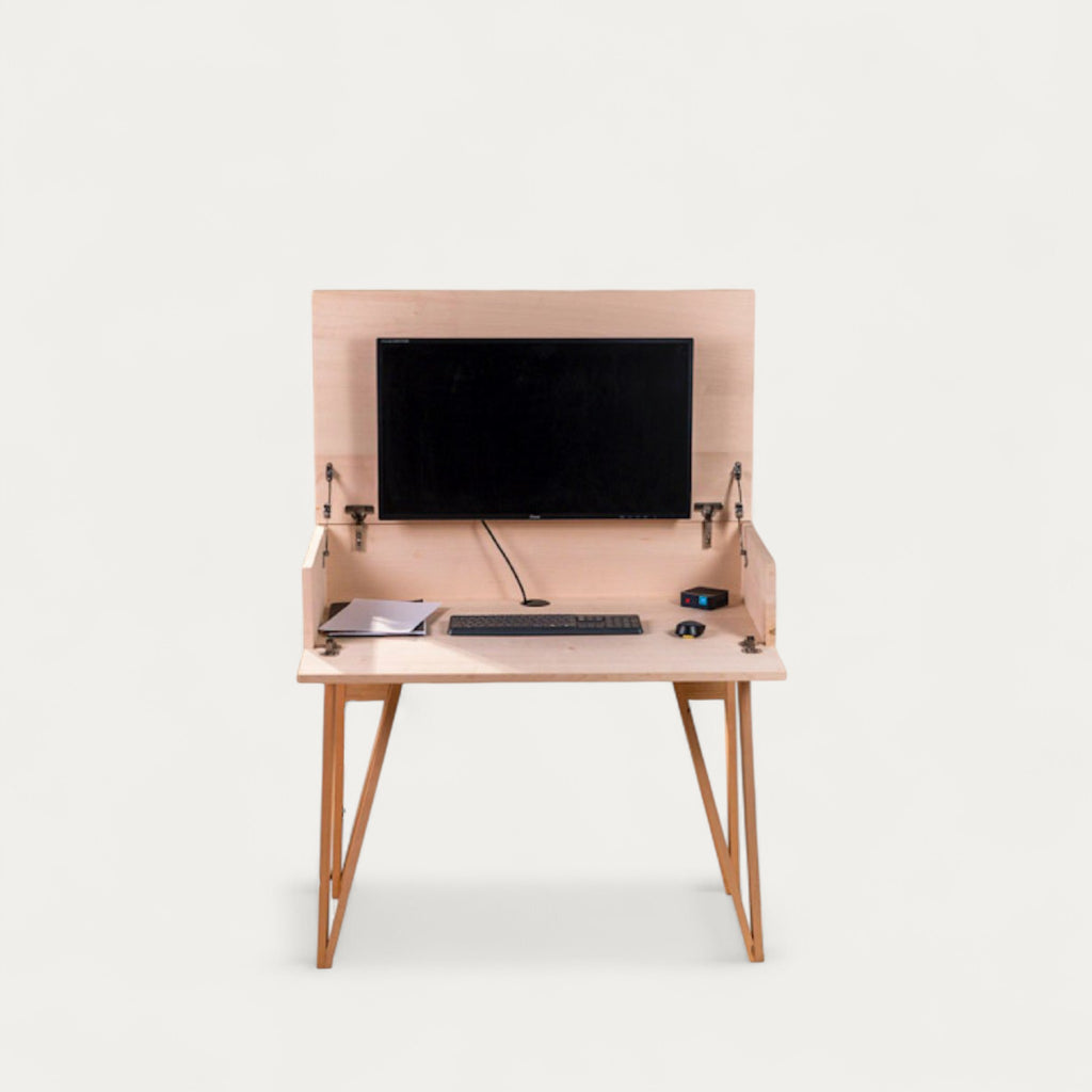 Bureau BOB modulable en chêne 102 x 54/70 cm - compatible 1 écran 32" - pied cache fil Le Corbu