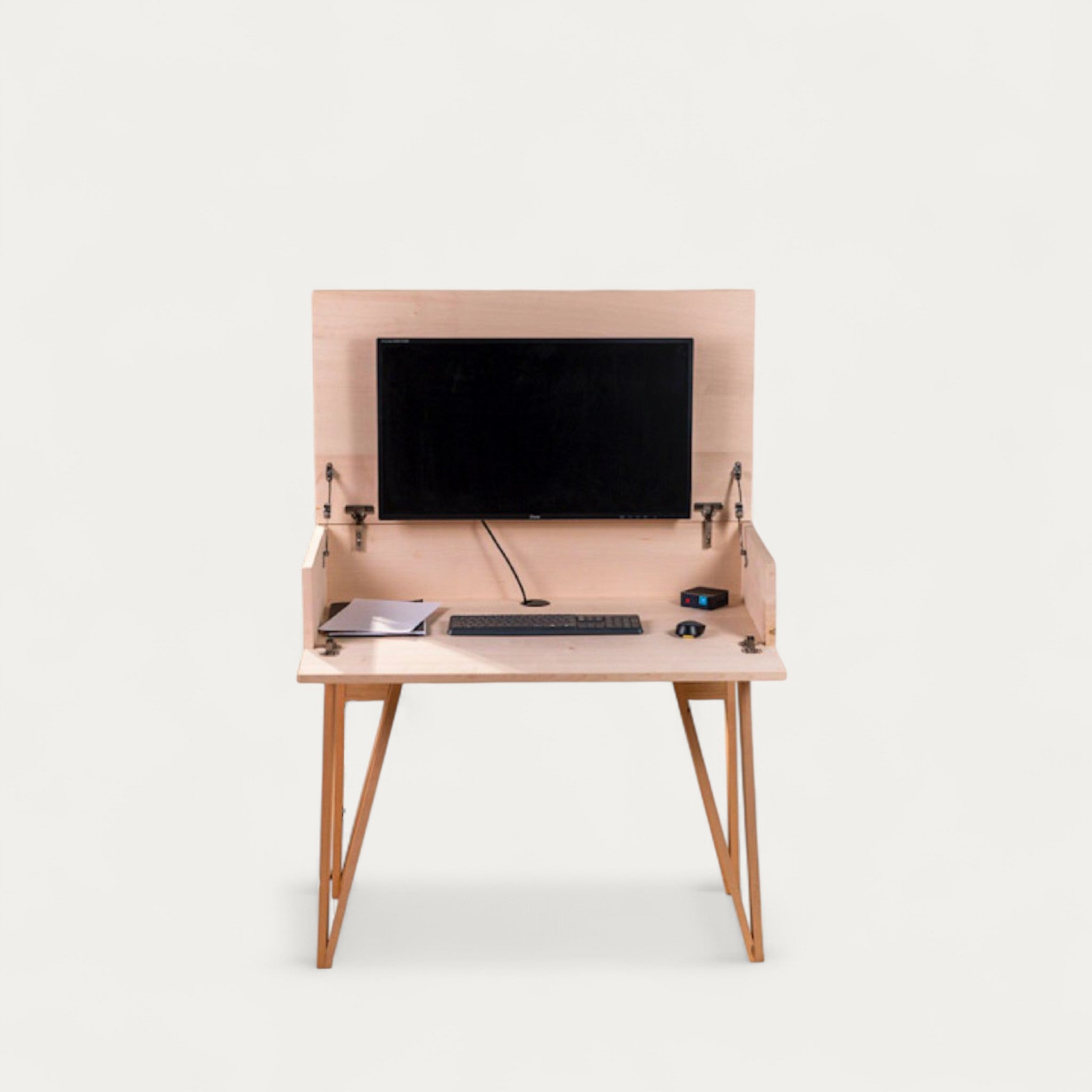 Bureau BOB modulable en chêne 102 x 54/70 cm - compatible 1 écran 32" - pied cache fil Le Corbu