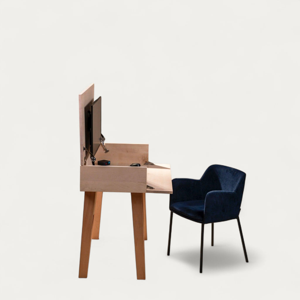 Bureau BOB modulable en chêne 102 x 54/70 cm - compatible 1 écran 32" - pied cache fil Le Corbu