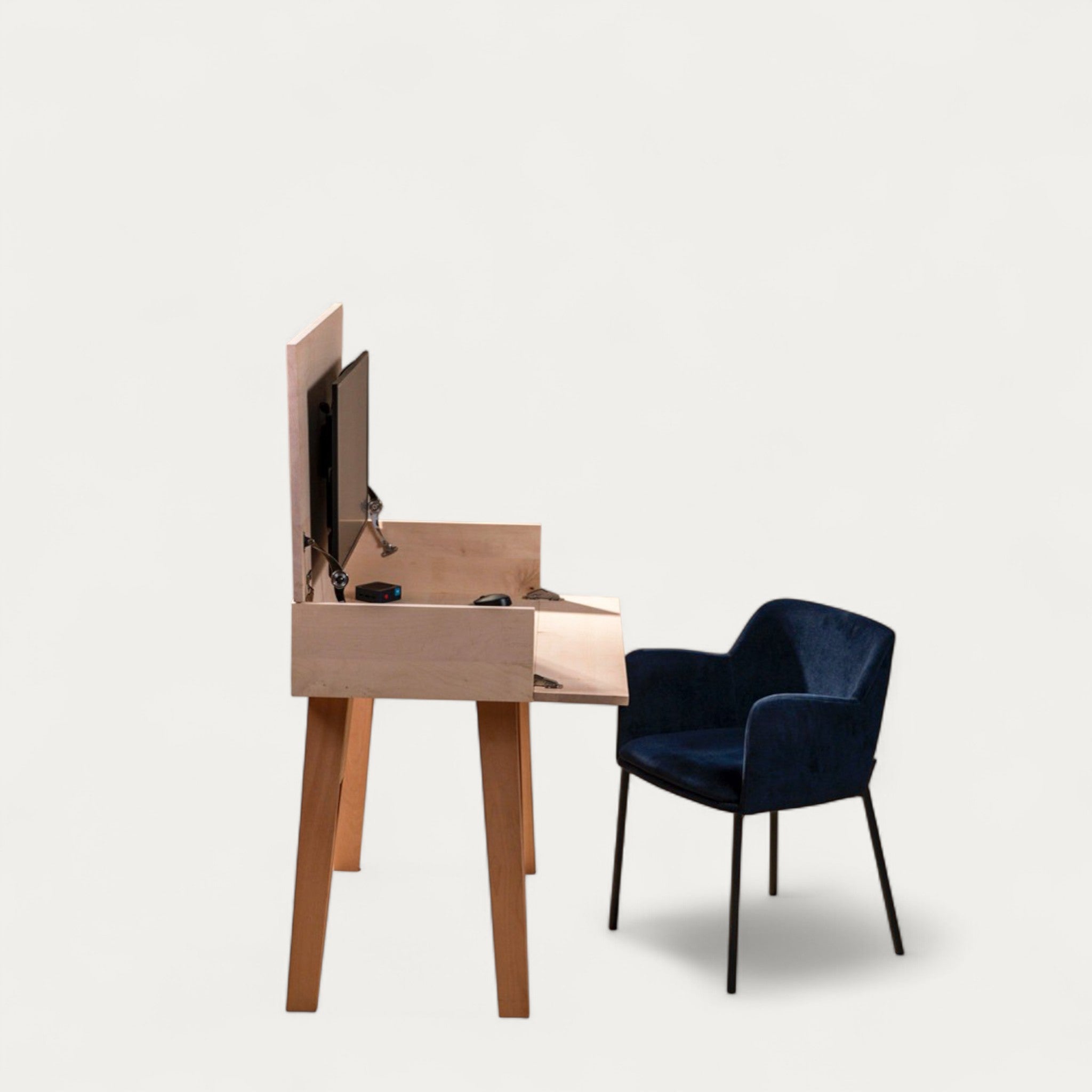 Bureau BOB modulable en chêne 102 x 54/70 cm - compatible 1 écran 32" - pied cache fil Le Corbu