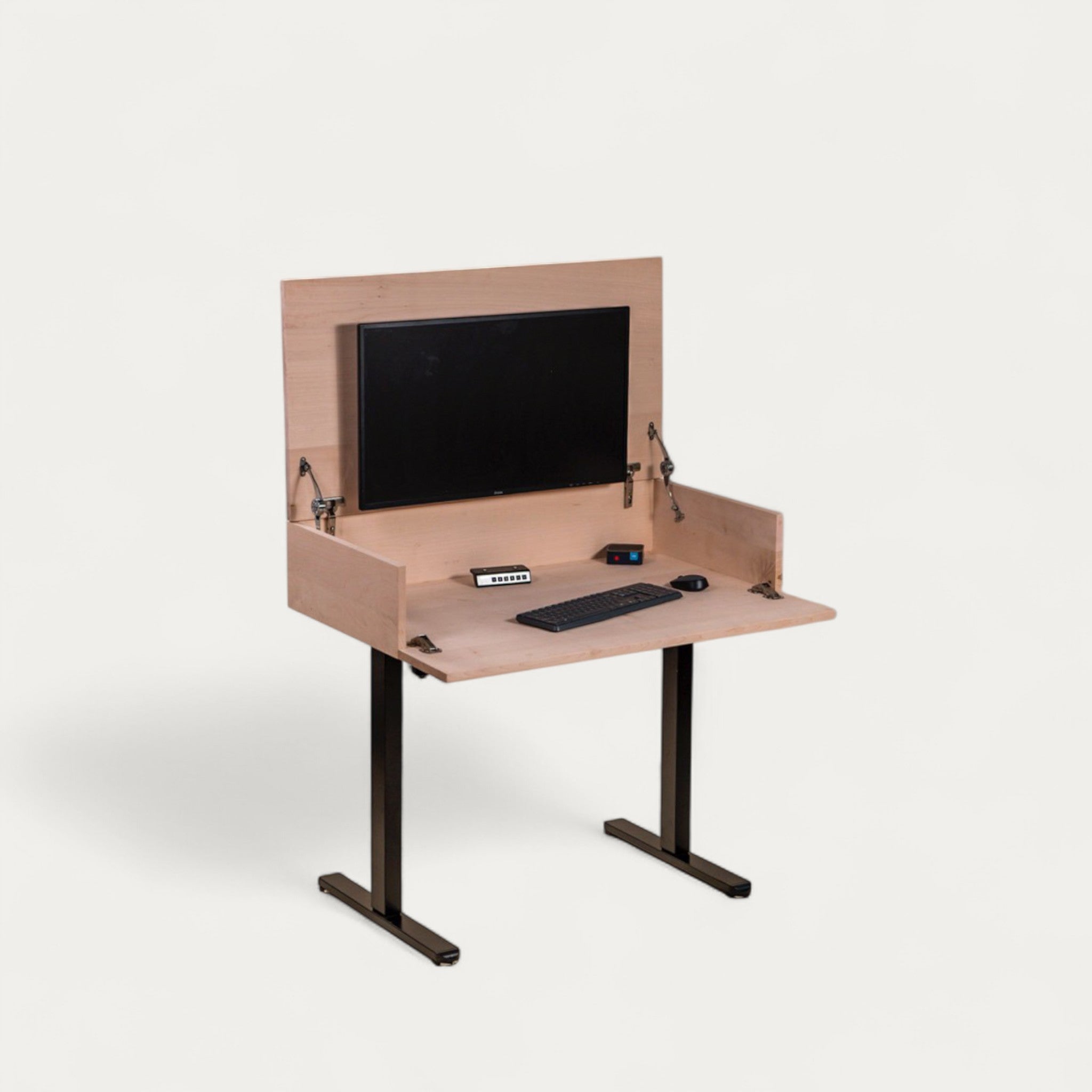 Bureau BOB.AD modulable en chêne 102 x 54/70 cm - compatible 1 écran 32" - pied assis debout