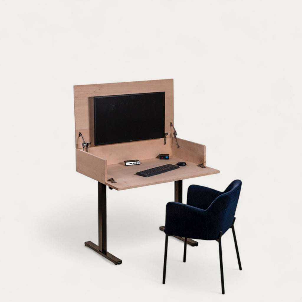 Bureau BOB.AD modulable en chêne 102 x 54/70 cm - compatible 1 écran 32" - pied assis debout