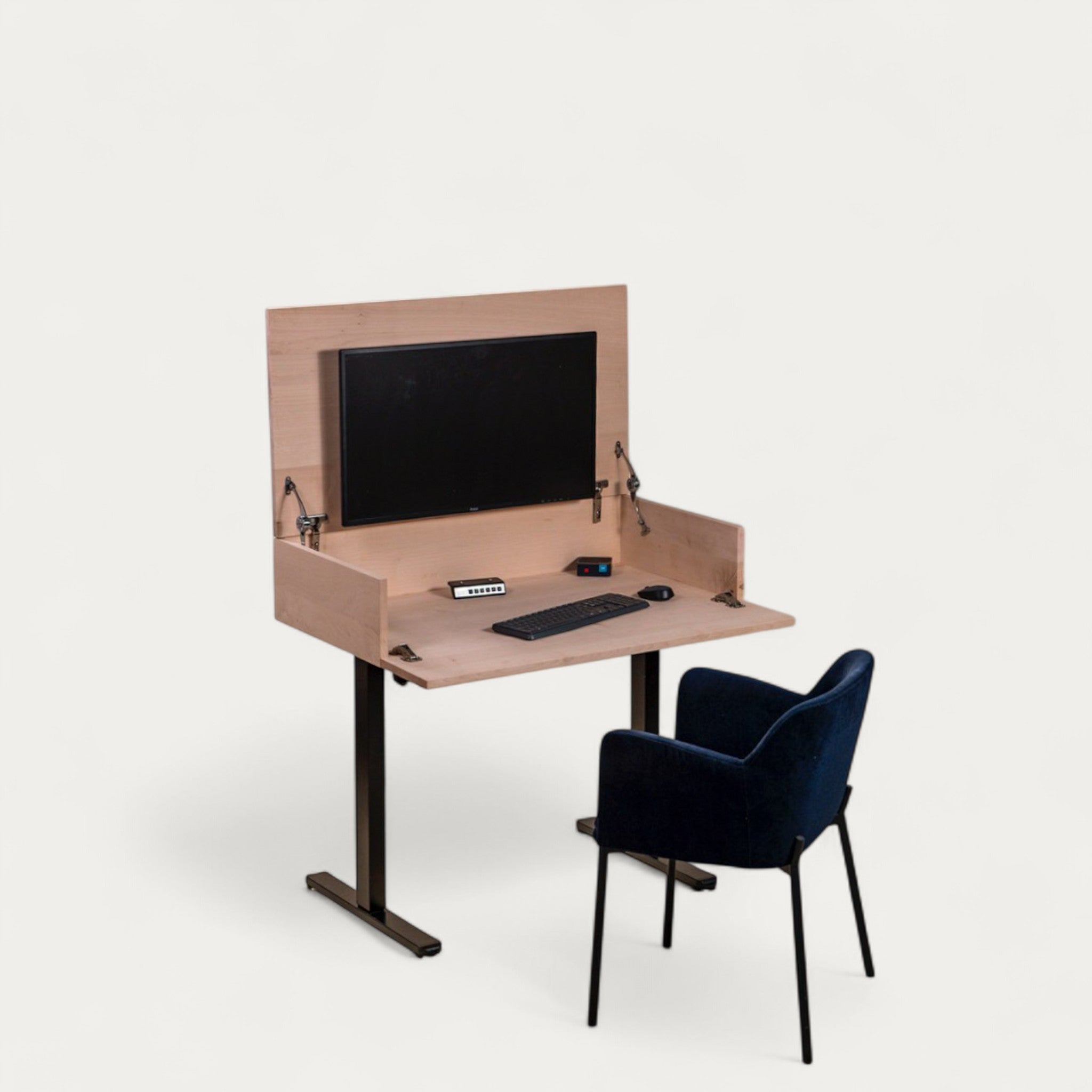 Bureau BOB.AD modulable en chêne 102 x 54/70 cm - compatible 1 écran 32" - pied assis debout