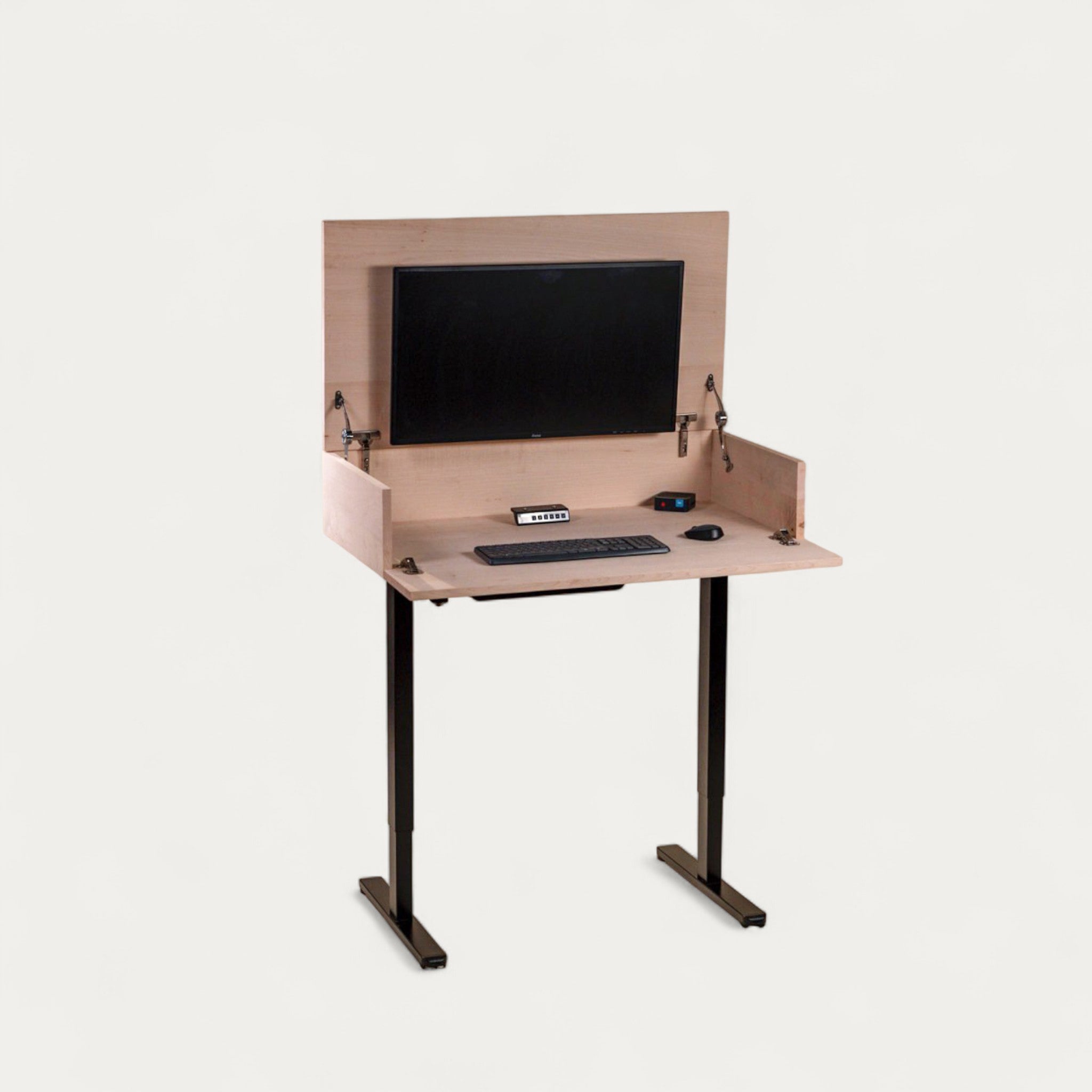 Bureau BOB.AD modulable en chêne 102 x 54/70 cm - compatible 1 écran 32" - pied assis debout