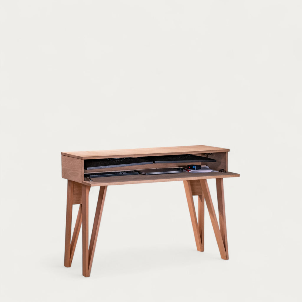 Bureau BOSS modulable en chêne 128 x 45/60 cm - compatible 2 écrans 24" - pied cache fil Le Corbu