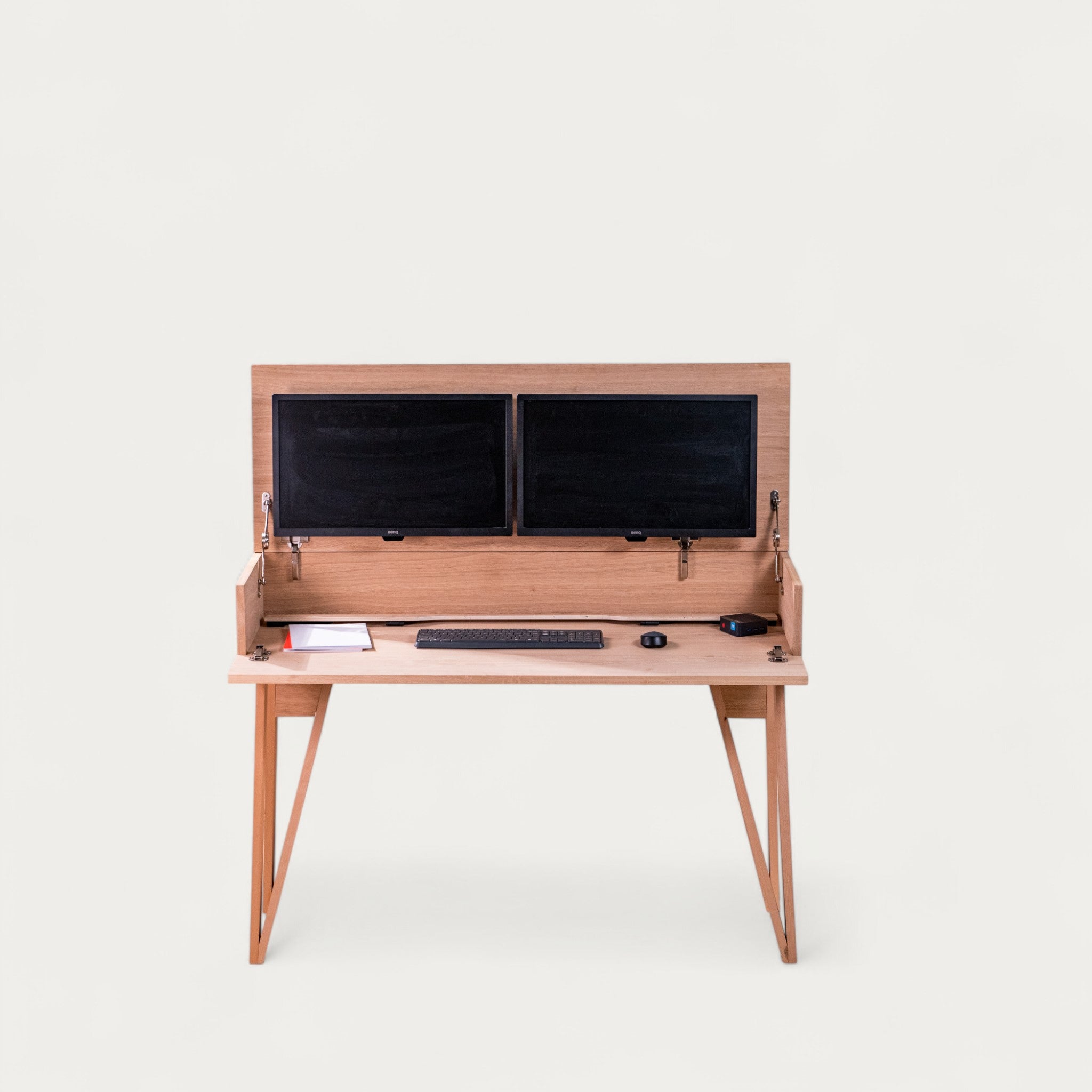 Bureau BOSS modulable en chêne 128 x 45/60 cm - compatible 2 écrans 24" - pied cache fil Le Corbu