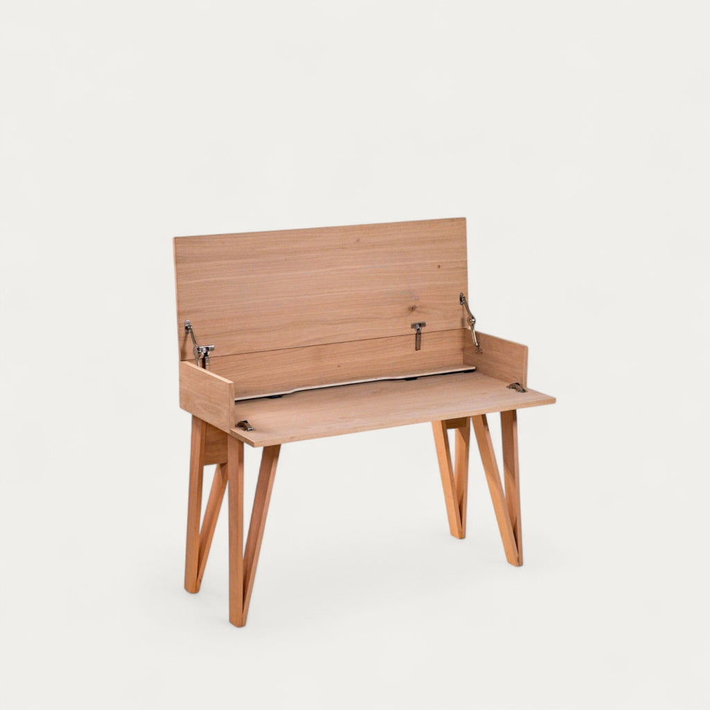 Bureau BOSS modulable en chêne 128 x 45/60 cm - compatible 2 écrans 24" - pied cache fil Le Corbu