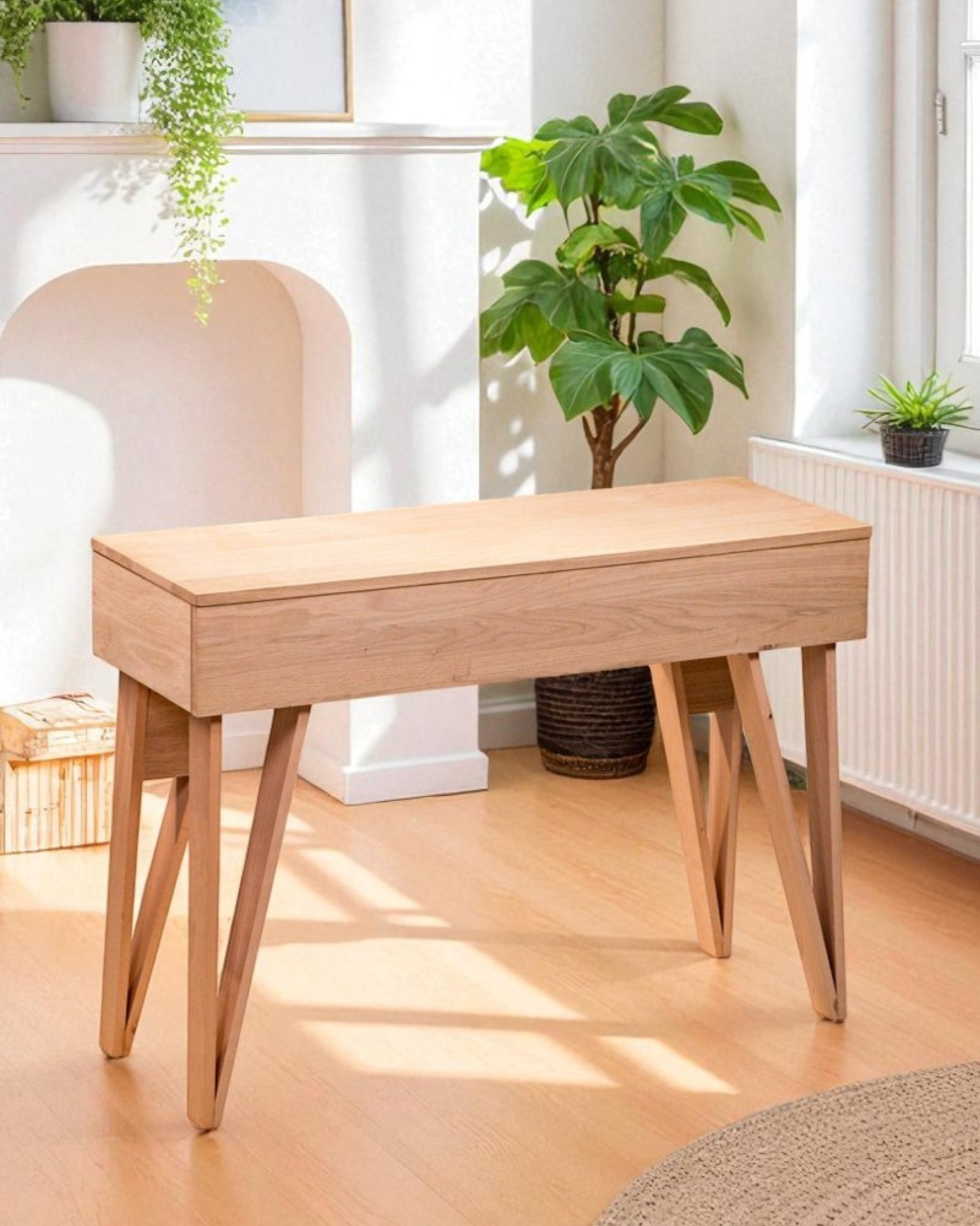 Bureau BOSS modulable en chêne 128 x 45/60 cm - compatible 2 écrans 24" - pied cache fil Le Corbu