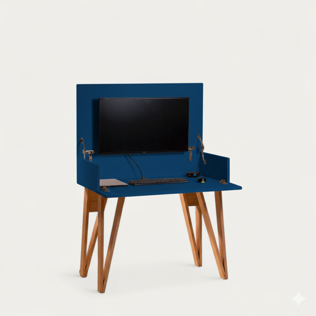 Bureau BIM modulable bois peint 102 x 54/70 cm - compatible 1 écran 32" - pied cache fil Le Corbu