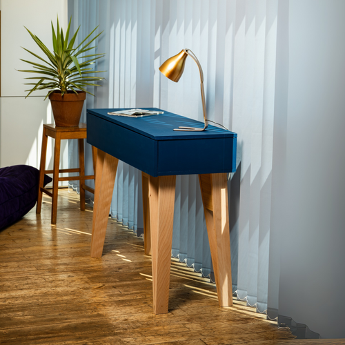 Bureau BIMO modulable bois peint 128 x 45/60 cm - compatible 2 écrans 24" - pied cache fil Le Corbu