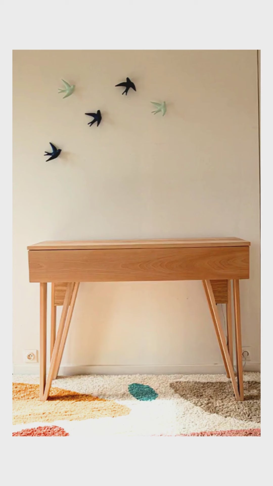 Bureau BOSS modulable en chêne 128 x 45/60 cm - compatible 2 écrans 24" - pied cache fil Le Corbu